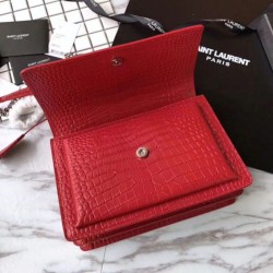 Replica YSL Saint Laurent Medium Sunset Bag In Crocodile Embossed Shiny Leather Red