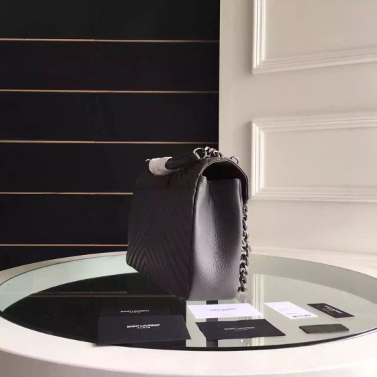 Replica Saint Laurent Large Monogram College Bag in Anthracite Goatskin Replica Saint Laurent Large Monogram College Bag in Anthracite Goatskin