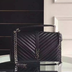 Replica Saint Laurent Large Monogram College Bag in Black Goatskin