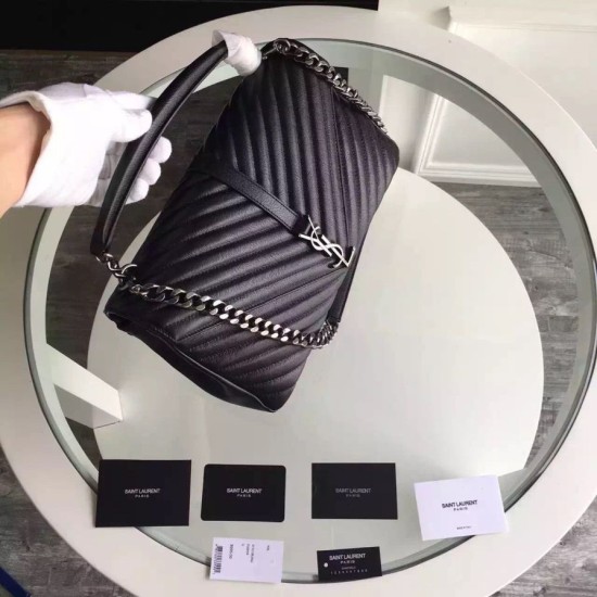 Replica Saint Laurent Large Monogram College Bag in Black Goatskin Replica Saint Laurent Large Monogram College Bag in Black Goatskin