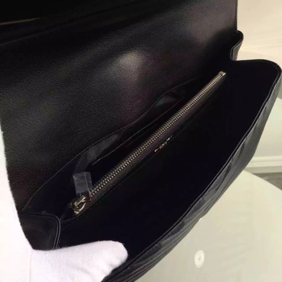 Replica Saint Laurent Large Monogram College Bag in Black Goatskin Replica Saint Laurent Large Monogram College Bag in Black Goatskin