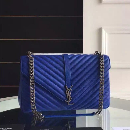 Replica Saint Laurent Large Monogram College Bag in Blue Goatskin Replica Saint Laurent Large Monogram College Bag in Blue Goatskin