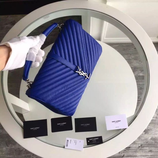 Replica Saint Laurent Large Monogram College Bag in Blue Goatskin Replica Saint Laurent Large Monogram College Bag in Blue Goatskin