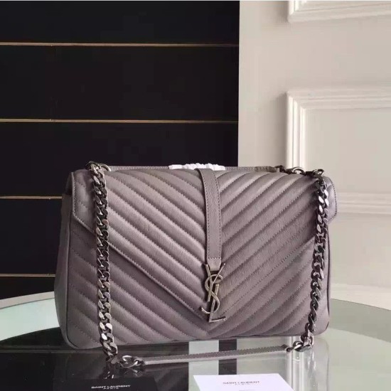 Replica Saint Laurent Large Monogram College Bag in Grey Goatskin Replica Saint Laurent Large Monogram College Bag in Grey Goatskin
