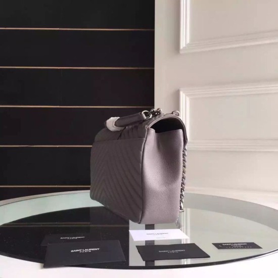 Replica Saint Laurent Large Monogram College Bag in Grey Goatskin Replica Saint Laurent Large Monogram College Bag in Grey Goatskin