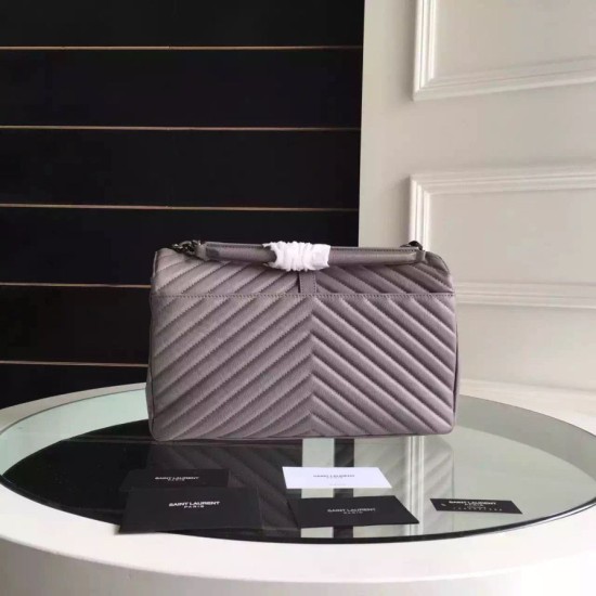 Replica Saint Laurent Large Monogram College Bag in Grey Goatskin Replica Saint Laurent Large Monogram College Bag in Grey Goatskin