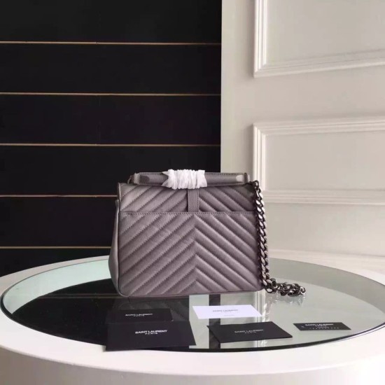 Fake Saint Laurent Medium Monogram College Bag in Grey Goatskin Replica Replica Saint Laurent Medium Monogram College Bag in Grey Goatskin