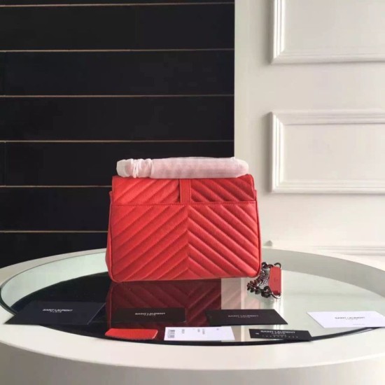 Fake Saint Laurent Medium Monogram College Bag in Red Goatskin Replica Replica Saint Laurent Medium Monogram College Bag in Red Goatskin
