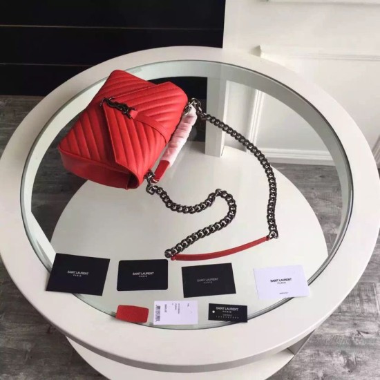 Fake Saint Laurent Medium Monogram College Bag in Red Goatskin Replica Replica Saint Laurent Medium Monogram College Bag in Red Goatskin