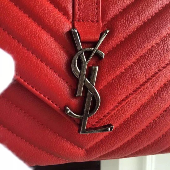 Fake Saint Laurent Medium Monogram College Bag in Red Goatskin Replica Replica Saint Laurent Medium Monogram College Bag in Red Goatskin