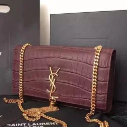 Replica Saint Laurent Medium Monogramme Tassel Bag In Bordeaux Crocodile Calfskin