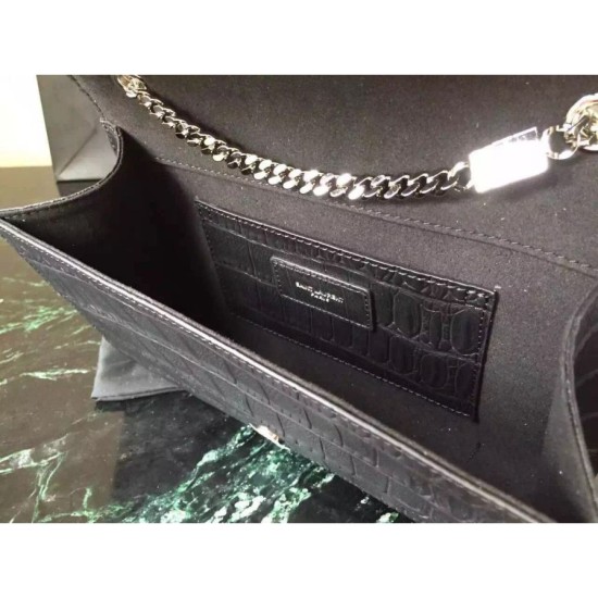Replica Saint Laurent Medium Satchel Bag In Black Crocodile Calfskin Replica Saint Laurent Medium Satchel Bag In Black Crocodile Calfskin
