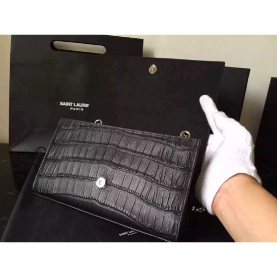 Replica Saint Laurent Medium Satchel Bag In Black Crocodile Calfskin Replica Saint Laurent Medium Satchel Bag In Black Crocodile Calfskin