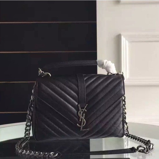 Replica Saint Laurent Medium Monogram College Bag in Black Goatskin Fake Saint Laurent Medium Monogram College Bag in Black Goatskin Replica