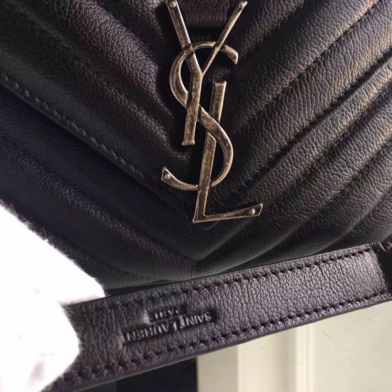 Replica Saint Laurent Medium Monogram College Bag in Black Goatskin Fake Saint Laurent Medium Monogram College Bag in Black Goatskin Replica
