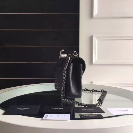 Replica Saint Laurent Medium Monogram College Bag in Black Goatskin Fake Saint Laurent Medium Monogram College Bag in Black Goatskin Replica