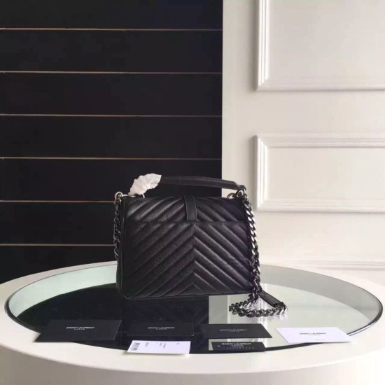 Replica Saint Laurent Medium Monogram College Bag in Black Goatskin Fake Saint Laurent Medium Monogram College Bag in Black Goatskin Replica