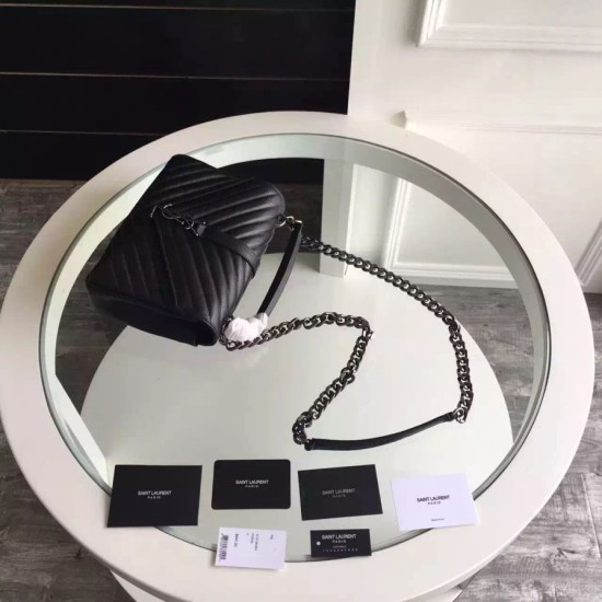 Replica Saint Laurent Medium Monogram College Bag in Black Goatskin Fake Saint Laurent Medium Monogram College Bag in Black Goatskin Replica