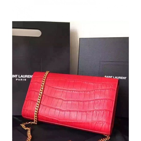 Replica Saint Lauren Crocodile Small Monogram Chain Bag Red Replica Saint Lauren Crocodile Small Monogram Chain Bag Red