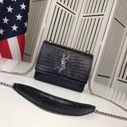 Replica YSL Saint Laurent Medium Sunset Monogram Crocodile Pattern Black
