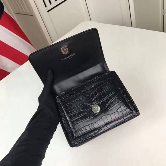 Fake YSL Saint Laurent Medium Sunset Monogram Crocodile Pattern Black Replica Replica YSL Saint Laurent Medium Sunset Monogram Crocodile Pattern Black