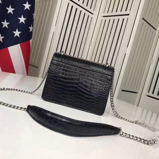 Fake YSL Saint Laurent Medium Sunset Monogram Crocodile Pattern Black Replica Replica YSL Saint Laurent Medium Sunset Monogram Crocodile Pattern Black