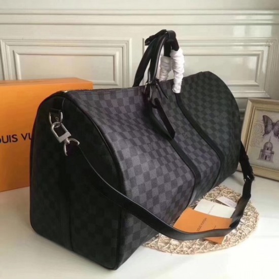 Replica Louis Vuitton Keepall Bandoulière 55 Damier Graphite N41413