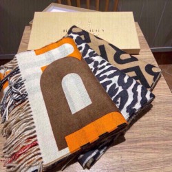 Replica Burberry Double-sided Letter Logo Check Cashmere Wool Shawl 30 x 180 orange