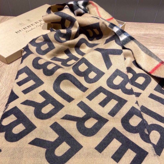Replica Burberry Double-sided Letter Logo Check Cashmere Wool Shawl 30 x 180 Brown