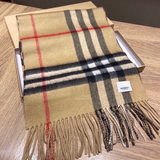 Replica Burberry Double-sided Letter Logo Check Cashmere Wool Shawl 30 x 180 Brown