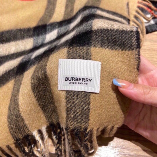 Replica Burberry Double-sided Letter Logo Check Cashmere Wool Shawl 30 x 180 Brown