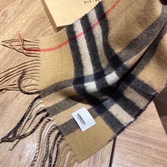 Replica Burberry Double-sided Letter Logo Check Cashmere Wool Shawl 30 x 180 Brown