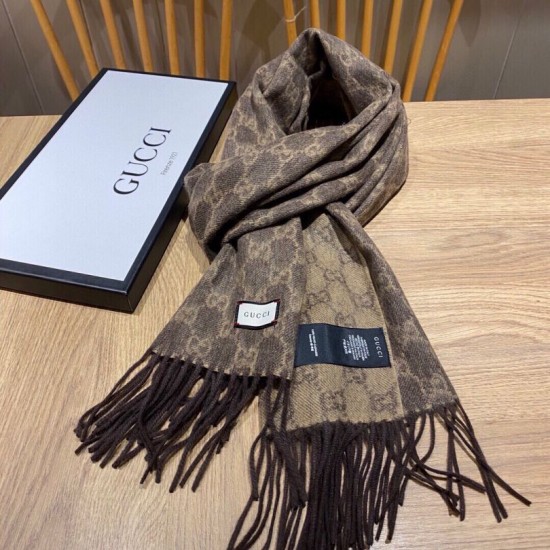 Replica Gucci classic double-faced cashmere scarf Coffee