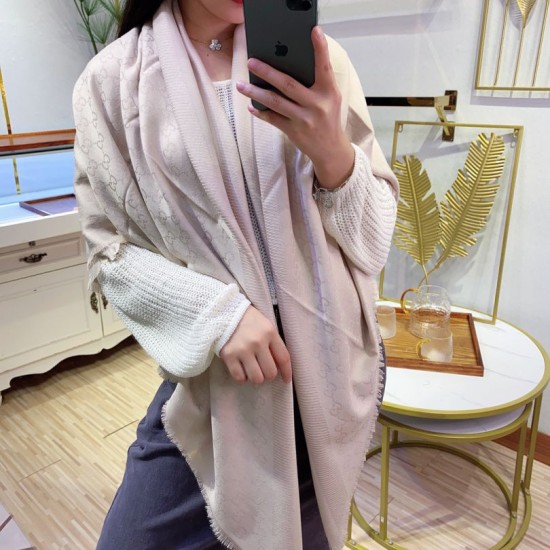 Replica Gucci Wool GG jacquard Double-sided square Scarf Beige