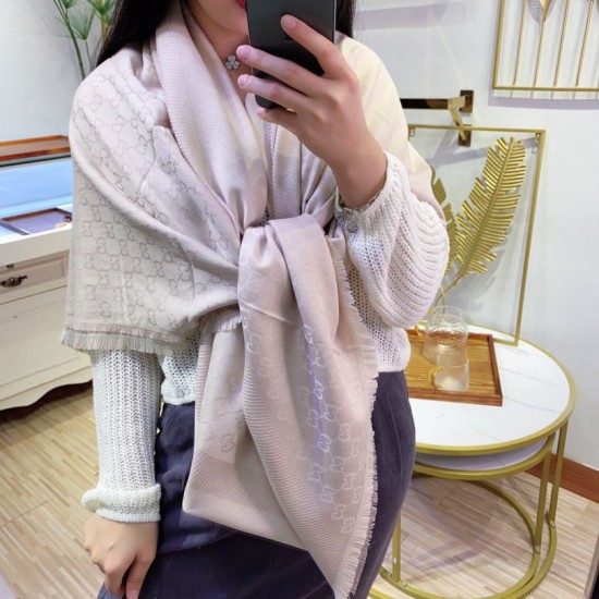 Replica Gucci Wool GG jacquard Double-sided square Scarf Beige