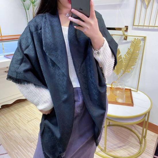 Replica Gucci Wool GG jacquard Double-sided square Scarf Dark Green