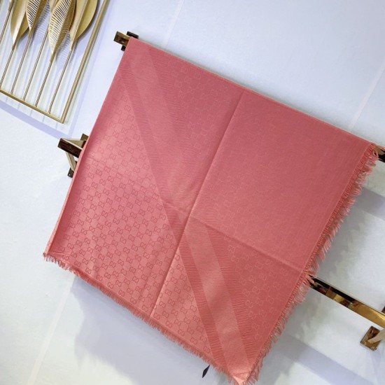 Fake Gucci Wool GG jacquard Double-sided square Scarf Pink Replica