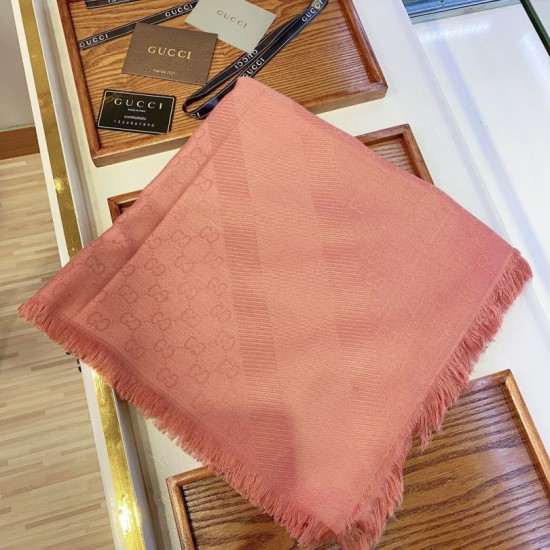 Fake Gucci Wool GG jacquard Double-sided square Scarf Pink Replica