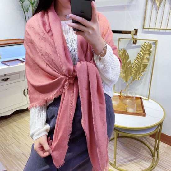 Fake Gucci Wool GG jacquard Double-sided square Scarf Pink Replica