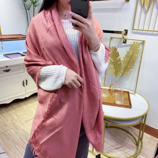 Fake Gucci Wool GG jacquard Double-sided square Scarf Pink Replica