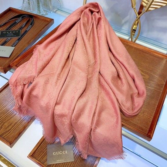 Fake Gucci Wool GG jacquard Double-sided square Scarf Pink Replica