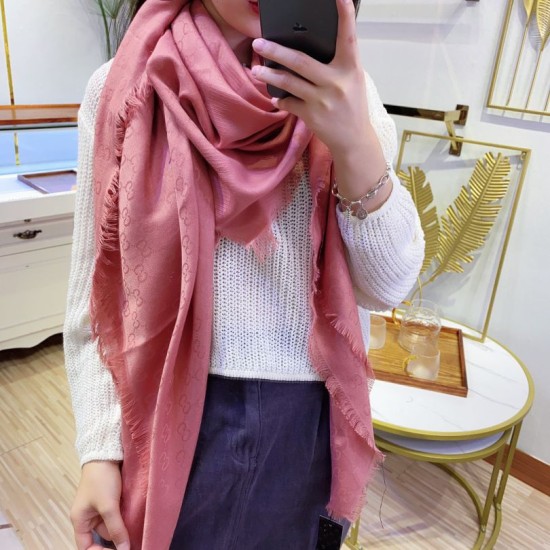 Fake Gucci Wool GG jacquard Double-sided square Scarf Pink Replica