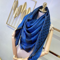 Replica Gucci Wool GG jacquard Double-sided square Scarf Blue