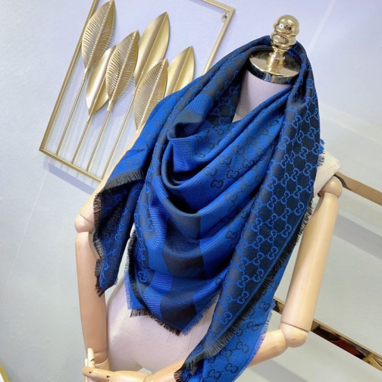 Replica Gucci Wool GG jacquard Double-sided square Scarf Blue