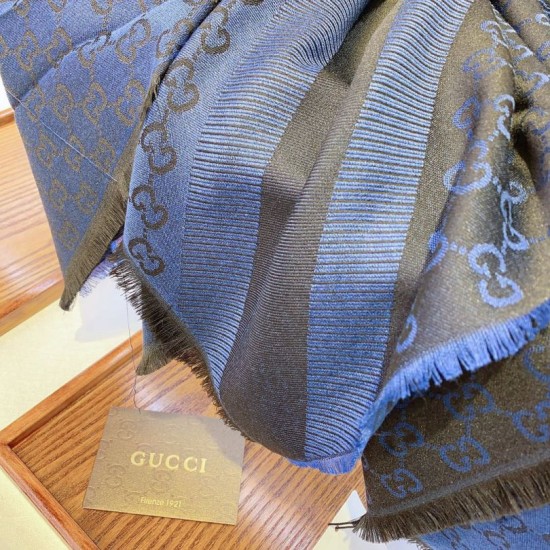 Replica Gucci Wool GG jacquard Double-sided square Scarf Blue