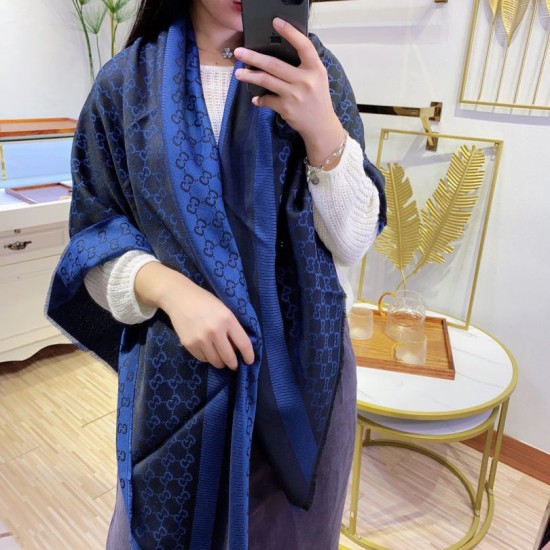 Replica Gucci Wool GG jacquard Double-sided square Scarf Blue