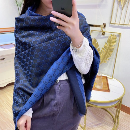 Replica Gucci Wool GG jacquard Double-sided square Scarf Blue