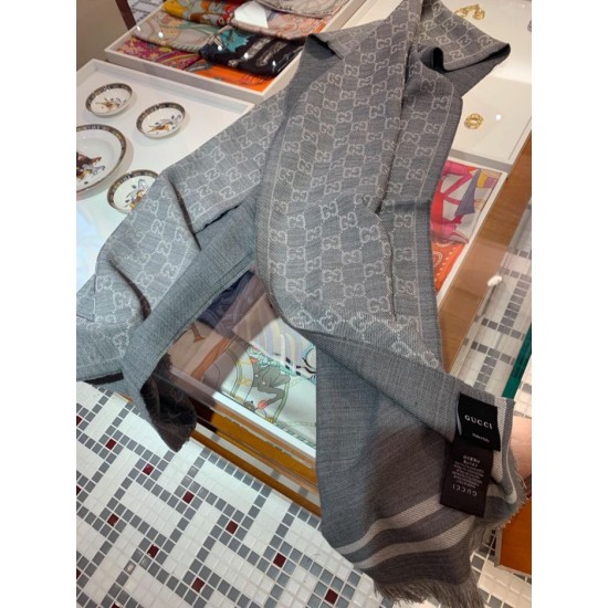 Replica Gucci classic double-faced cashmere men scarf Gray