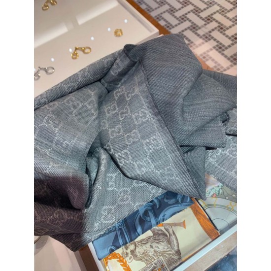 Replica Gucci classic double-faced cashmere men scarf Gray