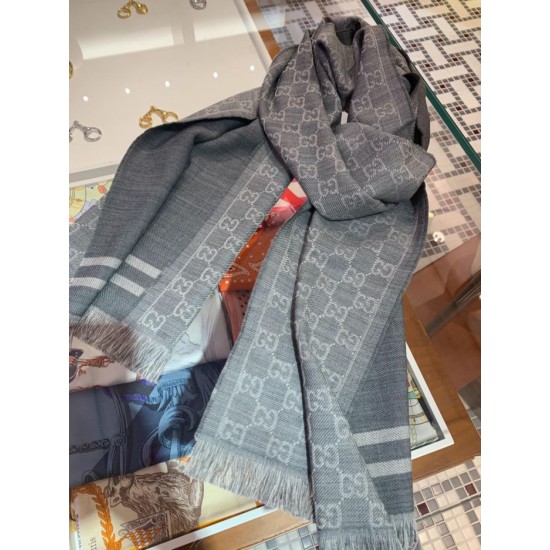 Replica Gucci classic double-faced cashmere men scarf Gray